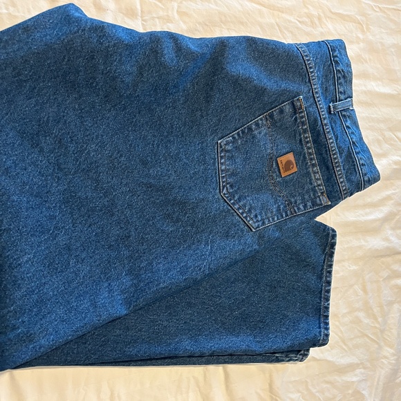 48 x 32 Carhartt Traditional Blue Jeans B17 DST RN#14806 Men Work Wear Dark Wash - Picture 8 of 10
